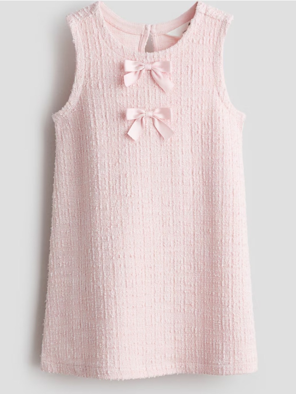 H&M Light Pink Bow-Detail Bouclé Dress